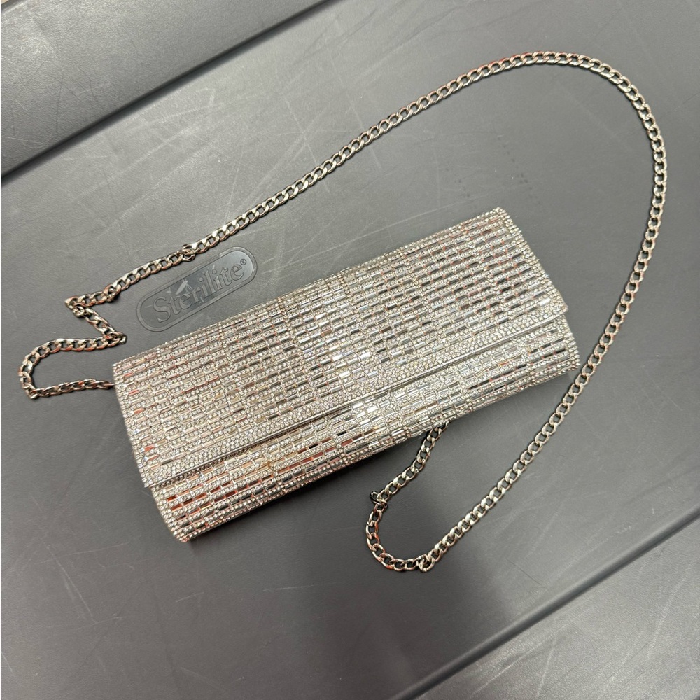 Silver Evening Clutch with Chain Strap